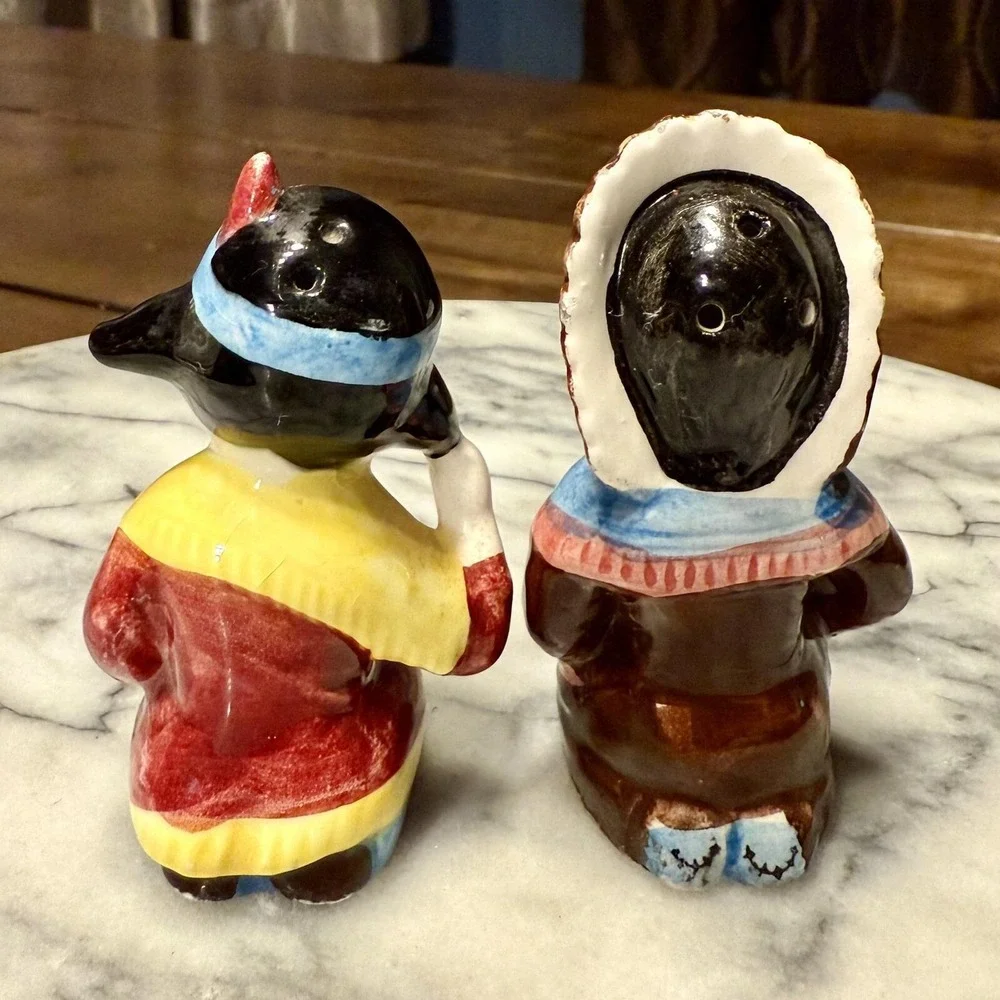 VINTAGE Native American Indian Ceramic Indigenous Boy Girl Salt & Pepper Shakers